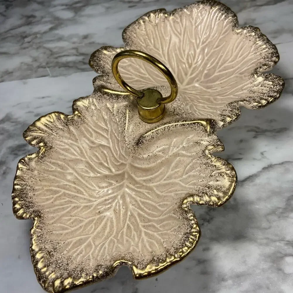 Vintage Boho Pink and Gold Leaf Dish - Picture 1 of 6